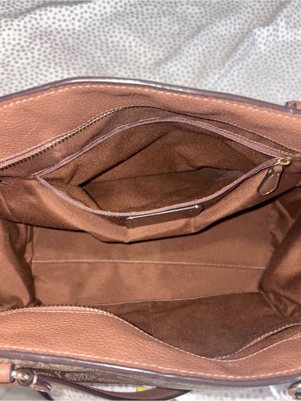 Coach Brown & Gold Signature Canvas Tote with Leather Trim - Picture 13 of 15